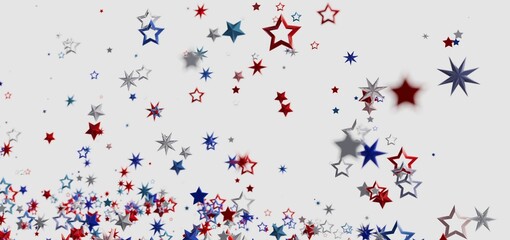 Festive background of red, white, and blue stars. Perfect for Independence Day or patriotic celebrations.