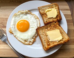 Fototapeta premium Simple Breakfast: Fried Egg and Buttered Toast