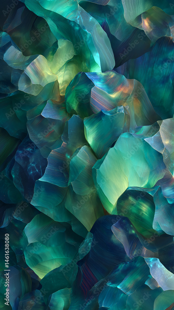 Fototapete abstract image of teal and green textured forms resembling gemstones or crystals, creating a luxurio