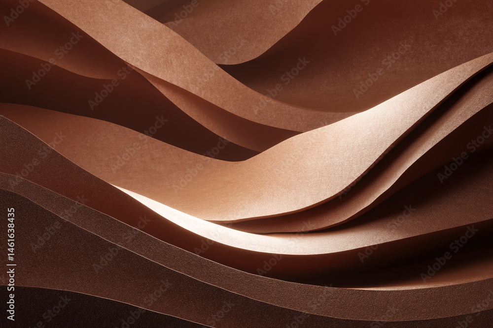 Poster Abstract brown textured layers creating a wavy, flowing pattern, showcasing depth and dimension, ideal for background or design element