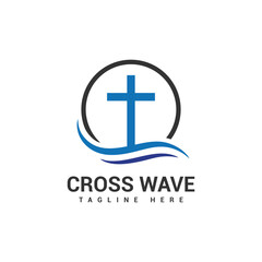 church logo. Christian cross and wave logo vector