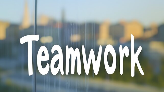 Window with the word teamwork written on it