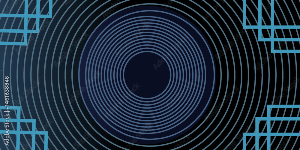 Poster dark blue abstract background with glowing geometric shape. modern shiny gradient circle. swirl circ