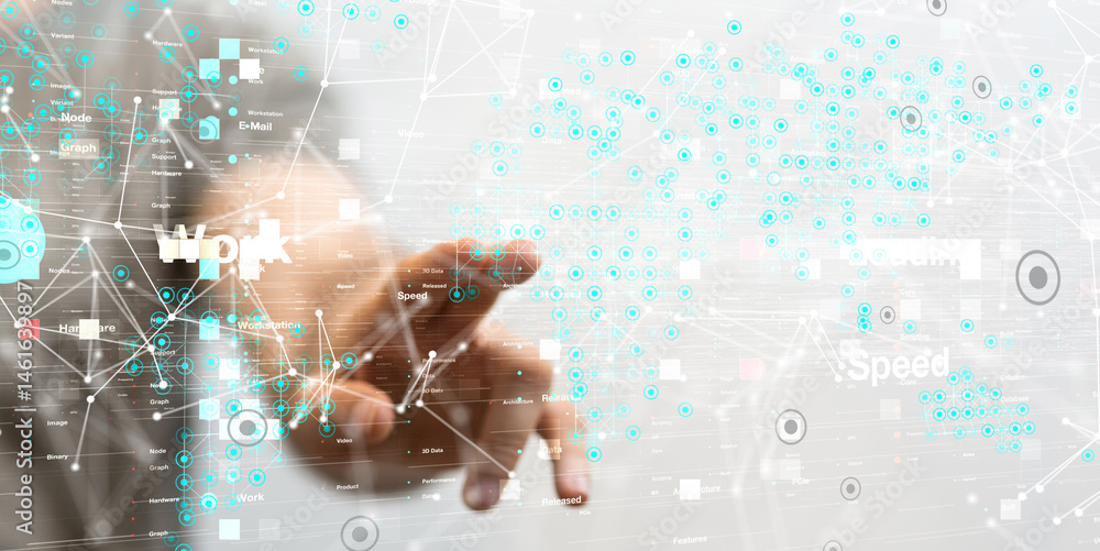 Poster neural network 3d illustration. big data and cybersecurity