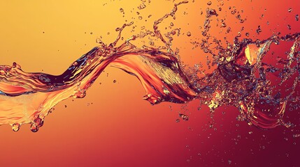 A dynamic splash of liquid in mid-air, set against a vibrant orange and yellow gradient background.
