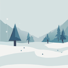 Minimal Winter Landscape Illustrations – Snowy Hills, Trees & Serene Scenery