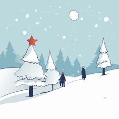 Minimal Winter Landscape Illustrations &ndash; Snowy Hills, Trees & Serene Scenery