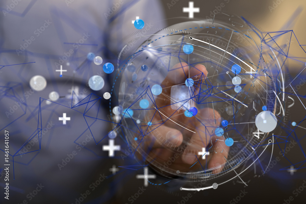 Poster conference Digital Network and data concept 3d - neural network exposure digital