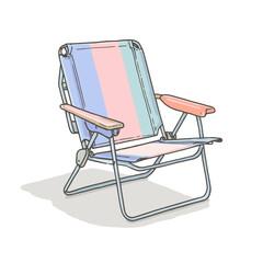 Vector illustration of a colorful folding beach chair with pastel fabric and metal frame, isolated on white