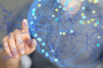 Global network. Blockchain. 3D illustration. Neural networks and artificial intelligence. Abstract ...