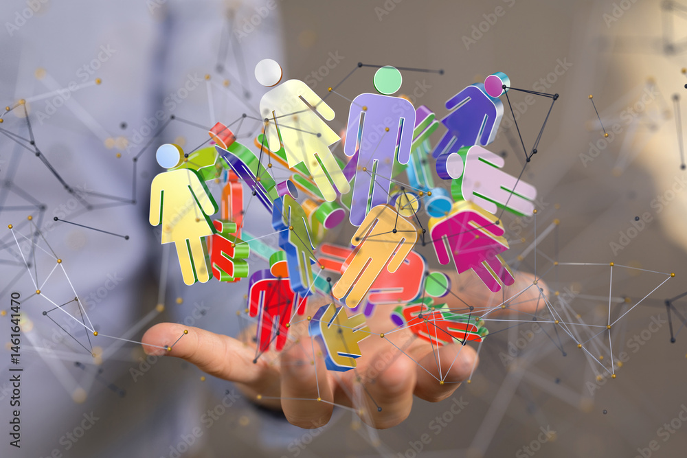 Fototapete Global network. Blockchain. 3D illustration. Neural networks and artificial intelligence. Abstract  - neural network exposure digital