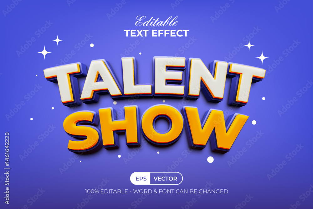 Aufkleber talent show 3d text effect curved style. editable text effect.