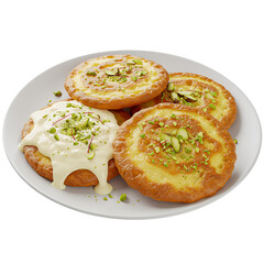 Malpua with Rabri Garnished with Crushed Pistachios &ndash; Indian Pancake Dessert Illustration