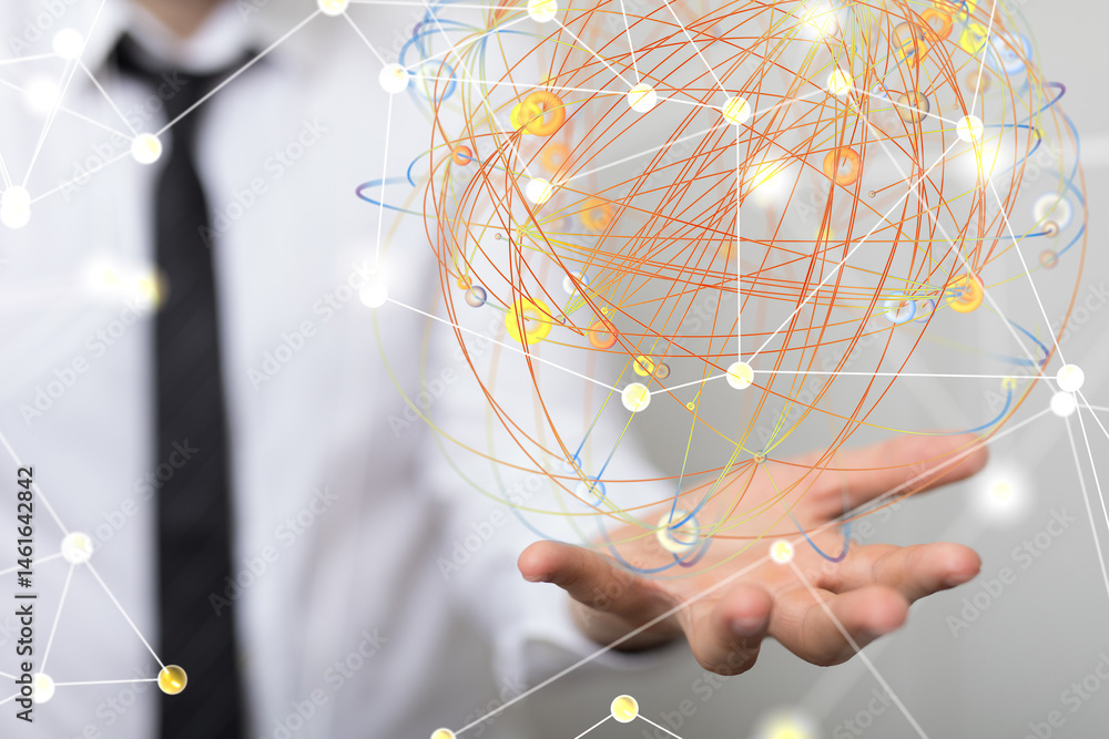 Poster touching global network and data customer connection
