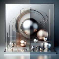 3D illustration featuring Metal and Glass: The sleekness of metal combined with the clarity or color of glass