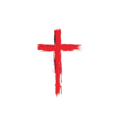 A vibrant red cross symbol representing faith and spirituality on a white background. Ideal for religious themes and discussions about beliefs.