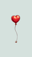 Vector illustration of a red heart-shaped balloon with a string on pastel background, romantic and playful design