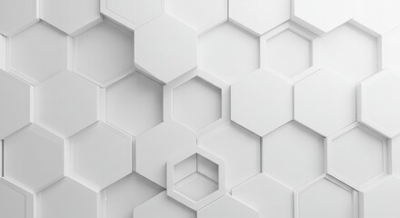 Naklejka premium White hexagonal tiles create a futuristic abstract wall with depth and shadow play