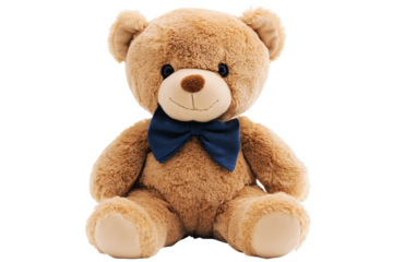 Adorable Brown Teddy Bear with Blue Bow Tie on Transparent Background Perfect for Childrens Gifts and Decorations