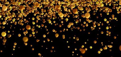 Abstract background of falling golden spheres on black. Perfect for luxury, celebration, or technology themes.