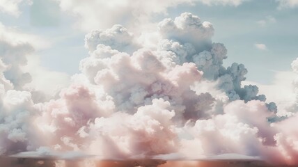 Soft pastel clouds floating in isolation with dreamy atmosphere on a white background