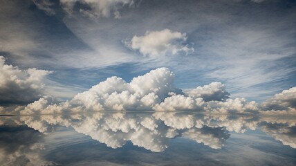 Soft fluffy cloud on mirror surface, reflected symmetry