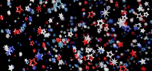 Festive 4th of July background with red, white, and blue stars on black.