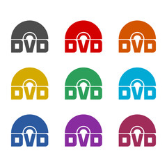 DVD disc logo icon isolated on white background. Set icons colorful