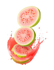 Drifting Slices of Asparagus and Guava with Vibrant Juice Splash