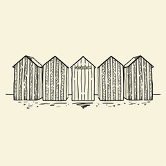 Illustration vectorielle d'un ensemble de cabanes de plage, sable et soleil, fichier vectoriel