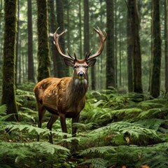 Fototapeta premium Majestic deer in a lush forest.