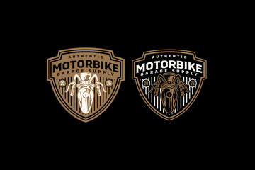 chopper motorcycle top view retro badge logo vector design set for garage, workshop, biker, racer, rider. motorbike vintage emblem logo collections. front of motorcycle illustration label element.
