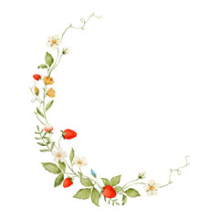 watercolor strawberry wreath with white flowers