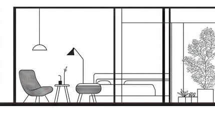 Interior design sketch of a modern dwelling space.