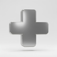 Fototapeta premium Metallic Plus Sign: 3D Render of Silver Cross