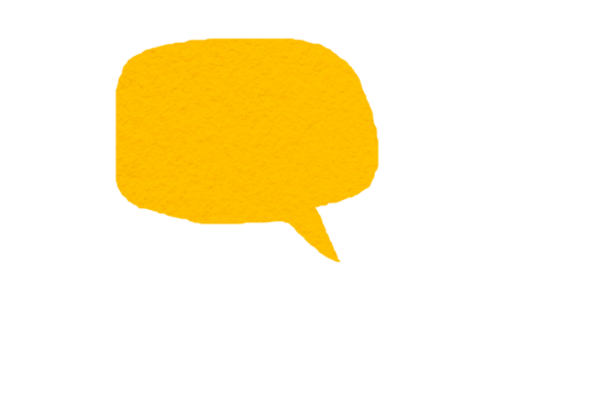 Yellow paper cut into speech bubbles, chat symbol with speech bubbles, cartoon style speech bubbles PNG transparent