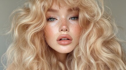 Blonde Woman Curly Hair Closeup.