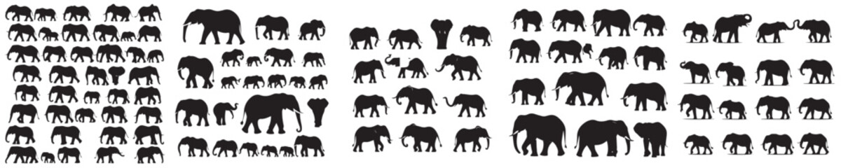 set of elephant silhouette icons