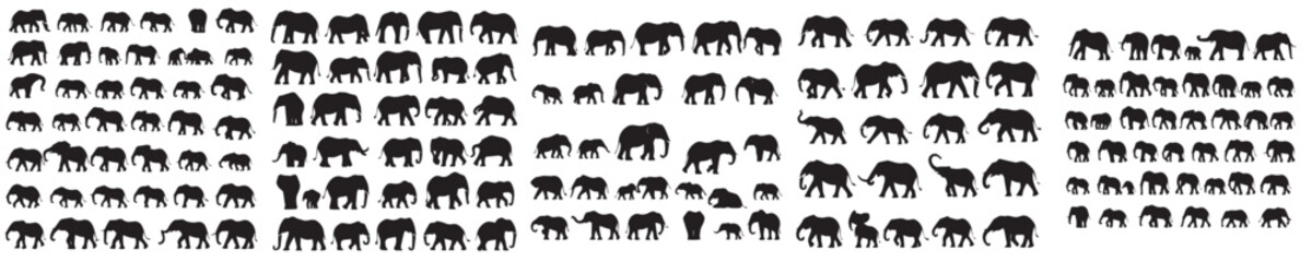 set of elephant silhouette icons