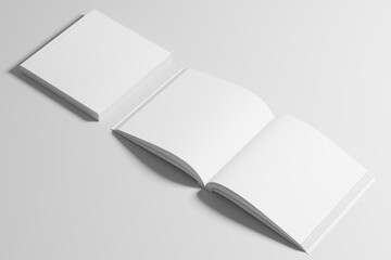 Square Softcover Book 3D Rendering White Blank Mockup