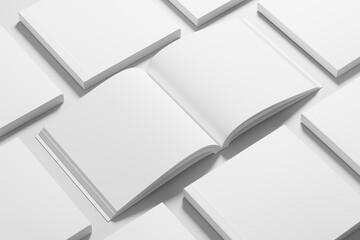 Square Softcover Book 3D Rendering White Blank Mockup