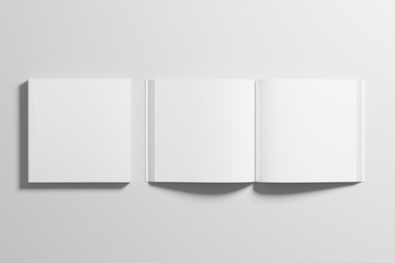 Square Softcover Book 3D Rendering White Blank Mockup