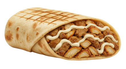 French tacos with chicken meat and creamy sauce isolated PNG with Transparent Background