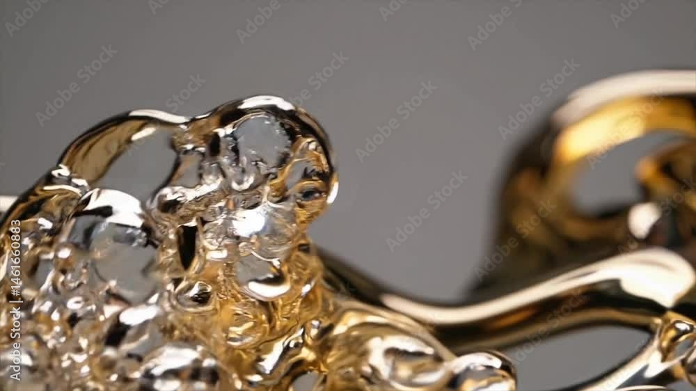 Poster exploring the intricate movement of golden liquid in a close-up demonstration of fluid dynamics