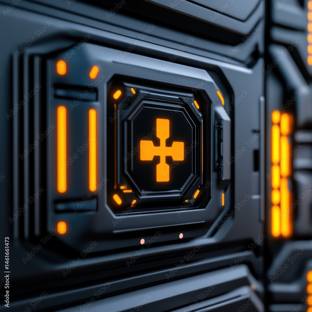 Aufkleber futuristic panel with orange accents and digital interface element in a sci-fi style background