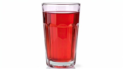 Bright Red Fruit Juice in Clear Tall Glass Isolated on White,  Glass of Strawberry Juice


