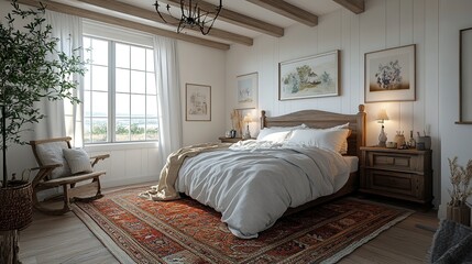 Fototapeta premium Farmhouse bedroom interior. 3d render - 