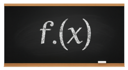 Vector illustration of f(x) mathematical function written in white chalk on a black chalkboard with wooden frame