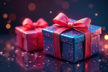 Fototapeta premium Jewel-toned gift boxes, shimmering satin bows, magical glow , bow, enchanted