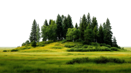 forest trees with meadow isolated on transparent background
